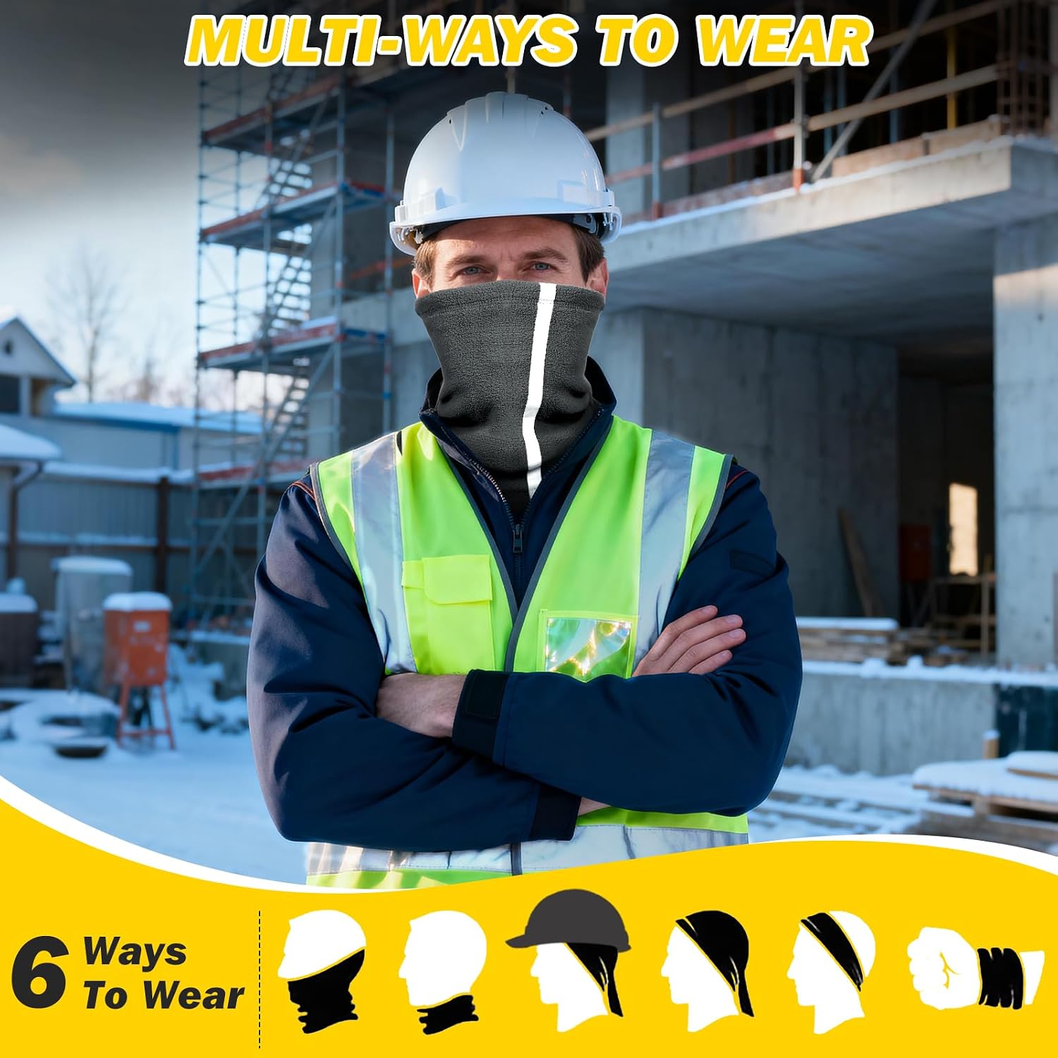 Winter Neck Warmer Gaiter: 4 Pack Hi Vis Reflective Face Cover