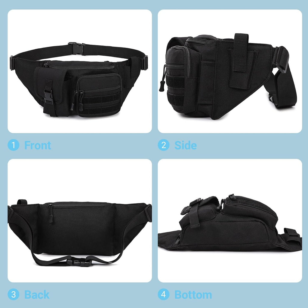 Tactical Fanny Pack，Military Waist Bag Hip Belt Bumbag Utility Bags for Fishing Hiking Hunting with Mesh Water Bottle Holder Pouch (Green)