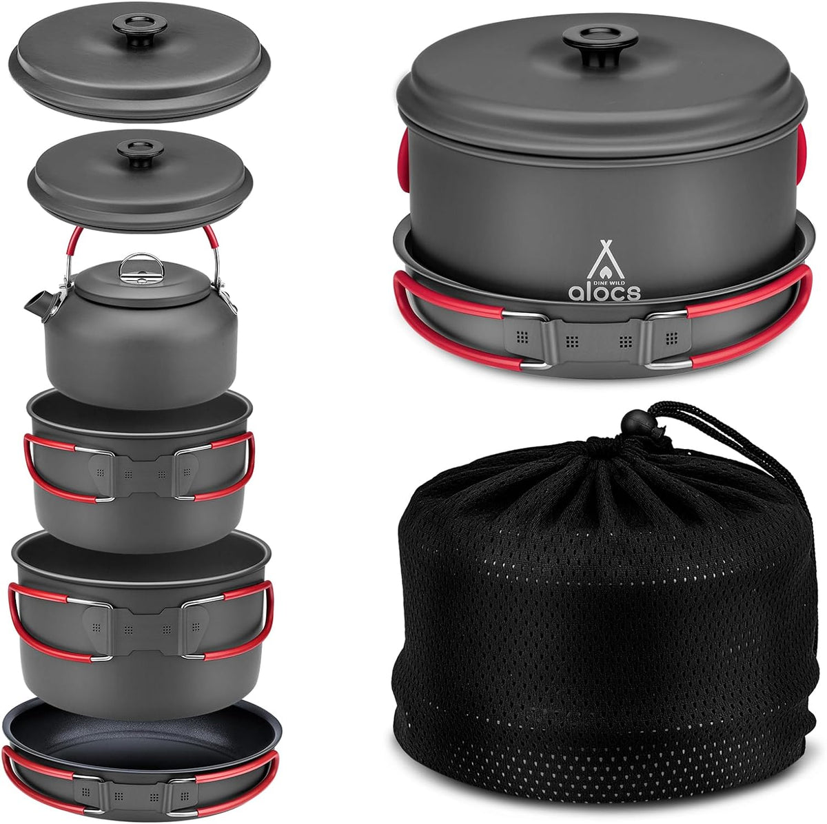 ALOCS Camping Cookware Set Camping Gear Compact Camping Pots and Pans Set