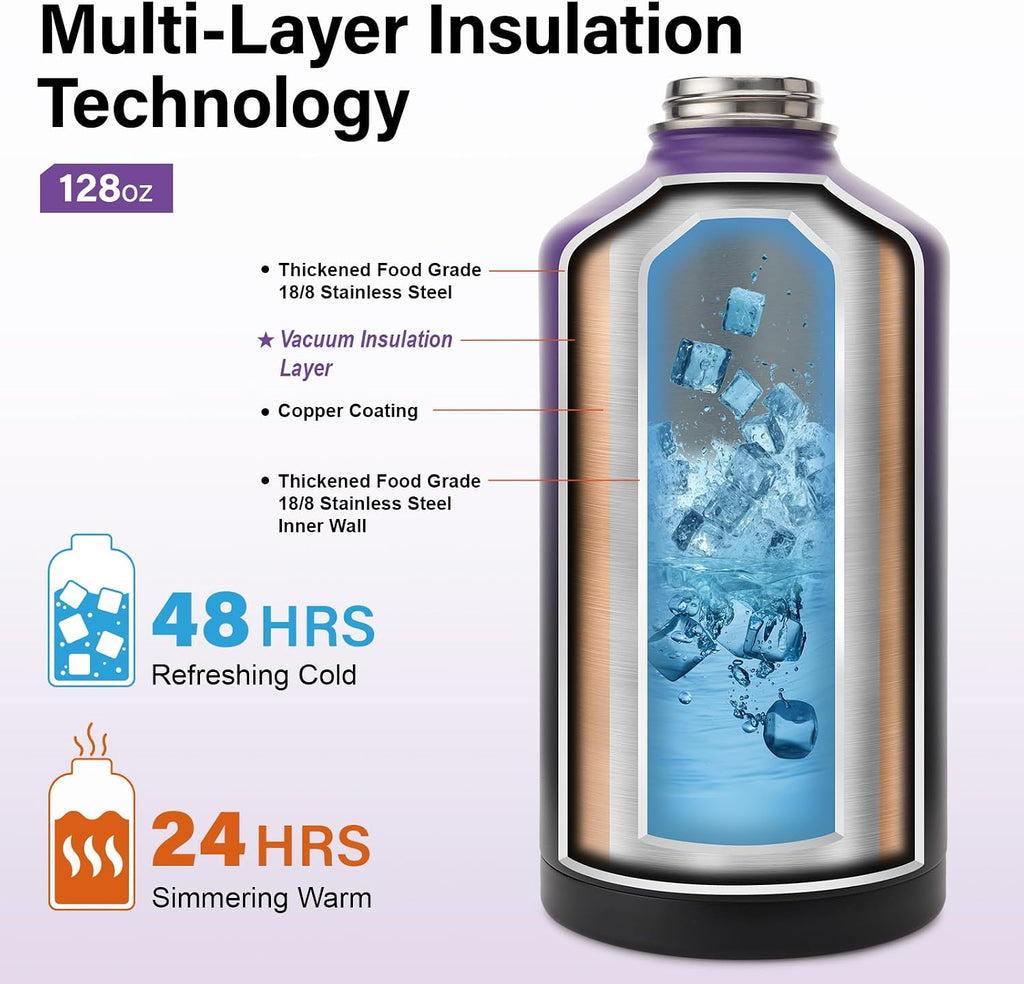 DYSANKY 1 Gallon Insulated Water Bottle w/Straw & Portable Carrier Bag