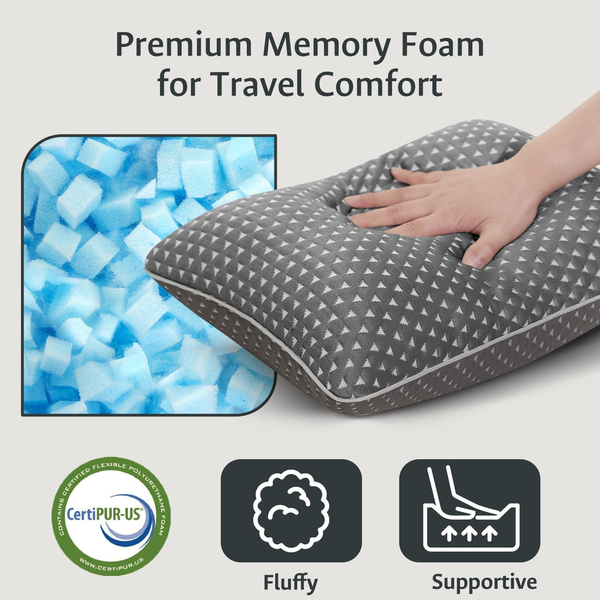 Adjustable Small Cooling Memory Foam Pillow for Travel, Camping & Airplane