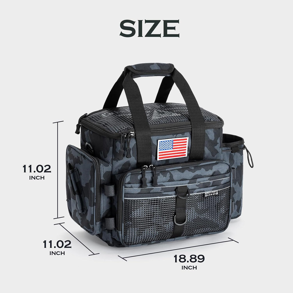Ghosthorn Large Fishing Tackle Bag with Rod Holder Waterproof Gear Storage