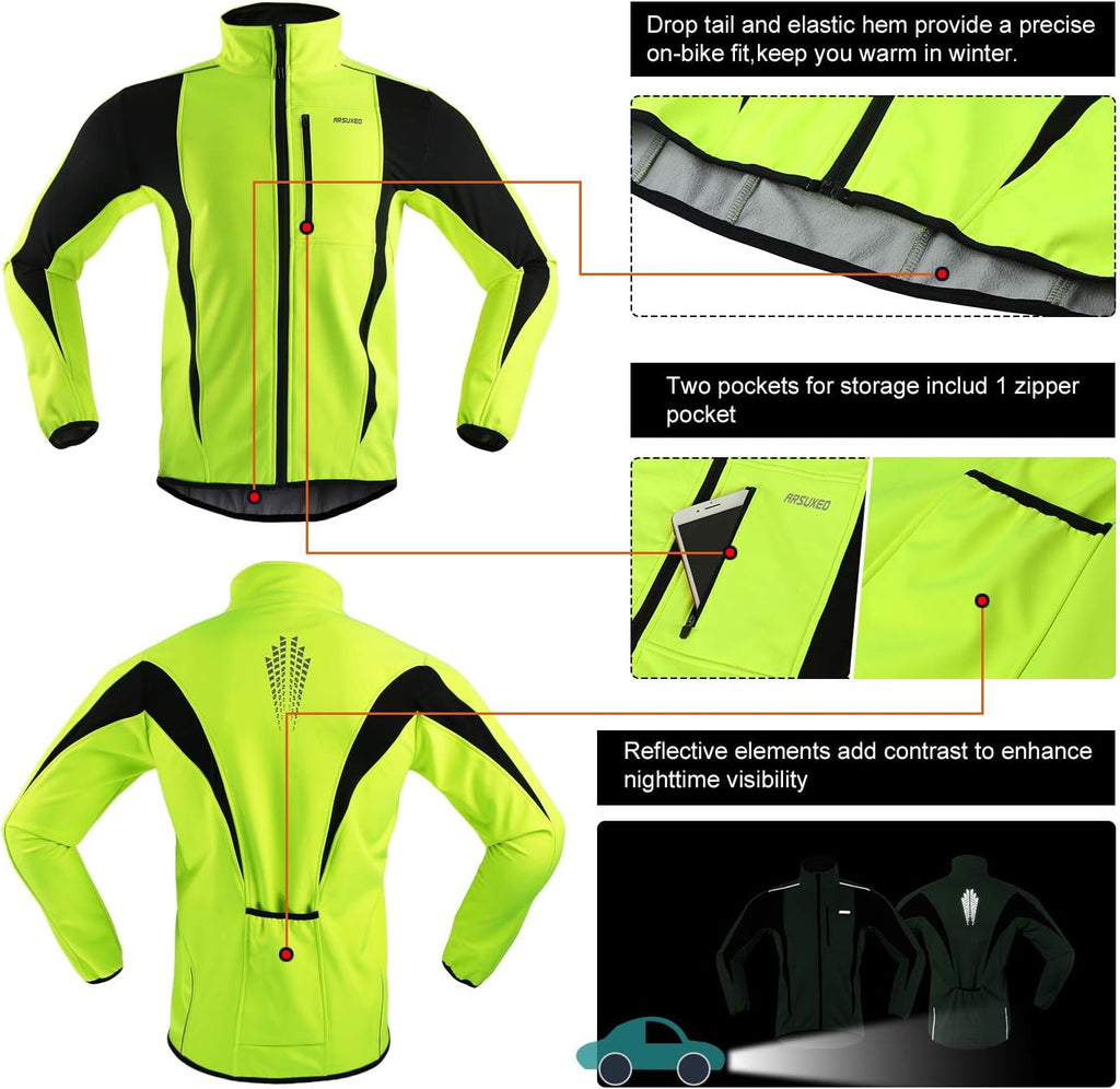 ARSUXEO Winter Warm UP Thermal Softshell Cycling Jacket Windproof Waterproof 15-k