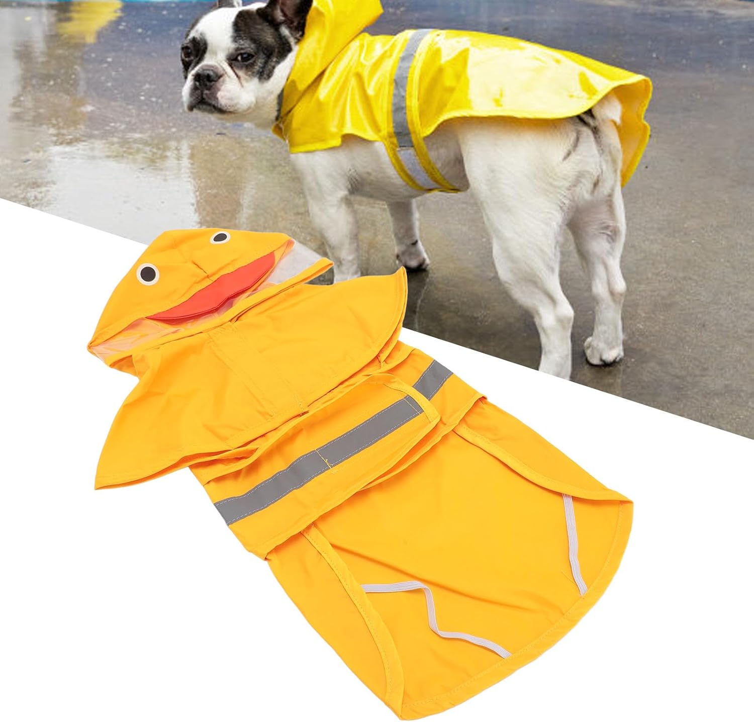 Small Dogs Duck Design Raincoat, Hooded Rain Jacket Poncho with Reflective Stripes, Transparent Hood for Puppies, Large Size