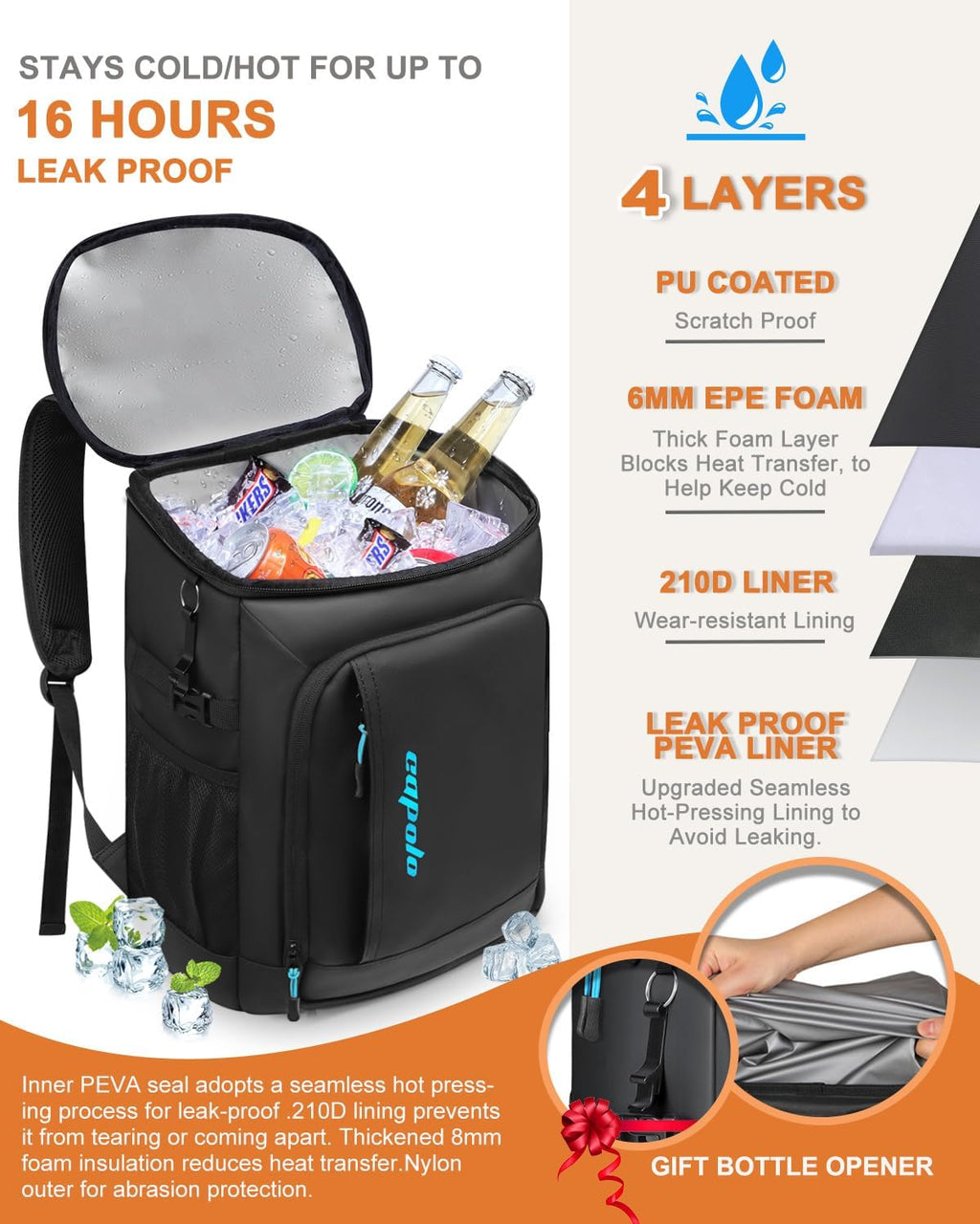 Capolo Cooler Backpack Insulated Leak Proof for Women Men Soft Cooler Bag