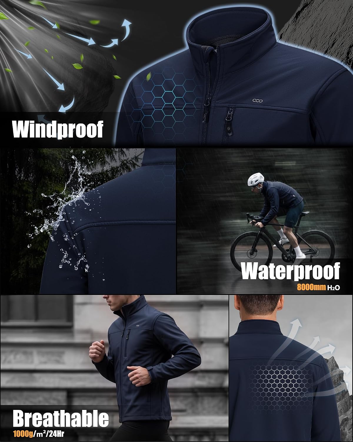 33,000ft Men's Waterproof Softshell Jacket Fleece Lightweight Windbreaker