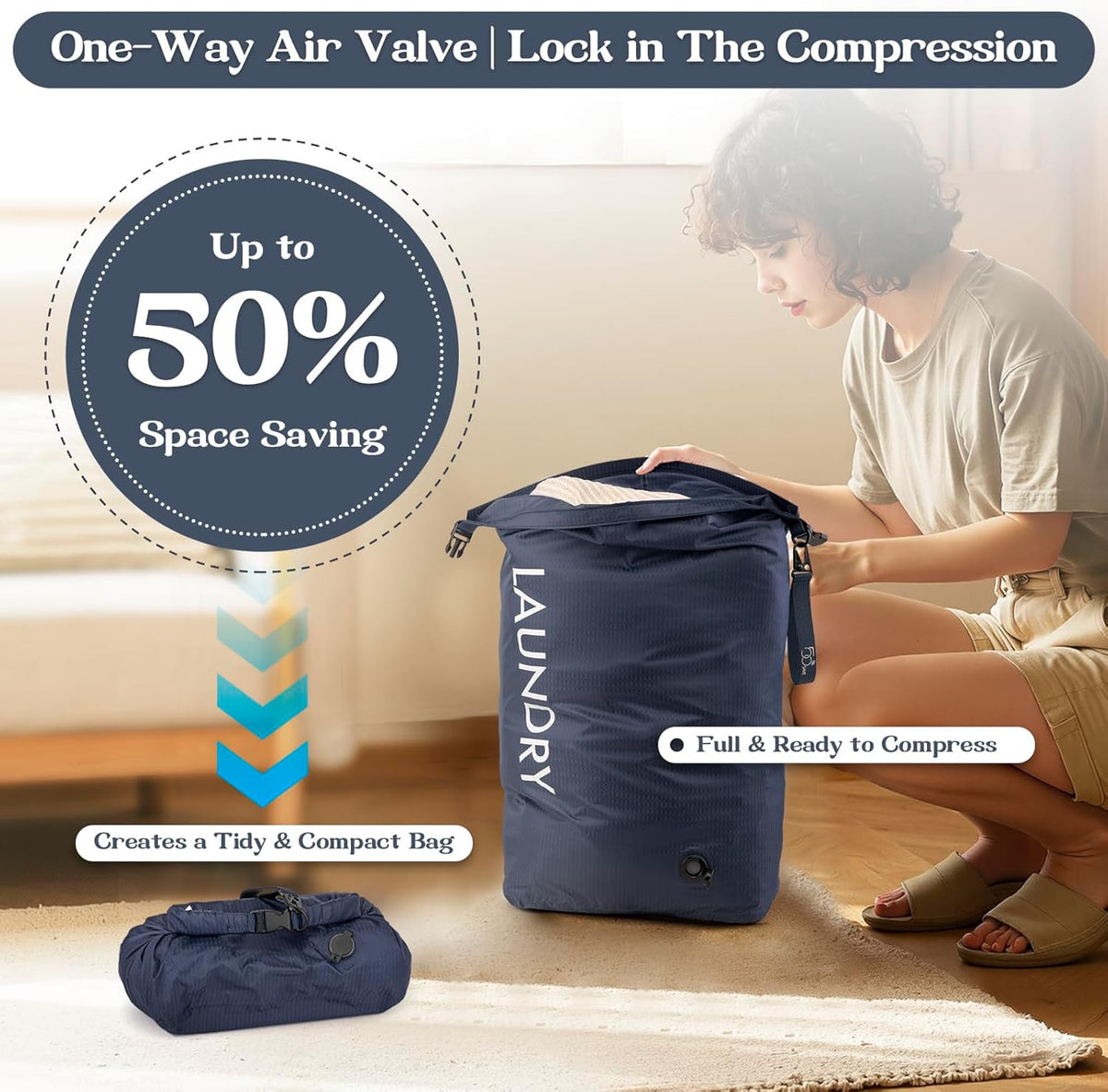 Travel Laundry Bag, Vacuum Compression Dirty Clothes Travel Bag