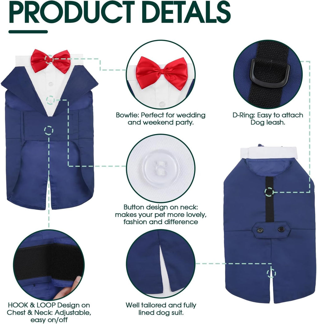 Kuoser Dog Tuxedo, Dog Suit and Bandana Set, Dogs Costume with D-Ring