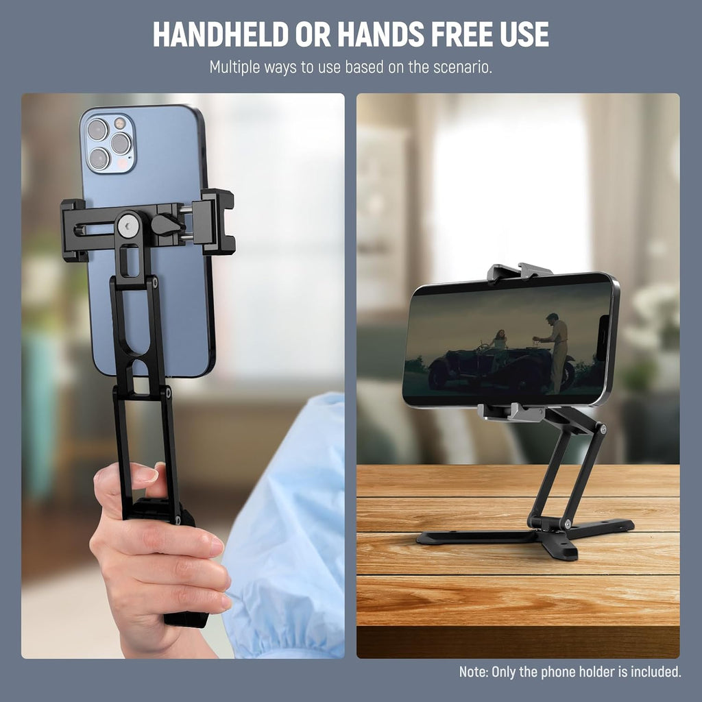NEEWER Phone Tripod Mount with Cold Shoes, Metal Smartphone Tripod Adapter Compatible with iPhone, Multi Angle Tri Fold Cell Phone Holder, Handheld Phone Grip for Streaming Vlog SP-04