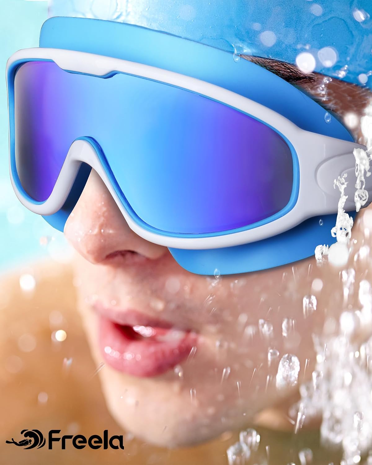 Freela 2 Pack Swim Goggles for Adult Men Women,180°Wide Vision Anti-fog UV Protection No Leak Clear Swimming Goggles