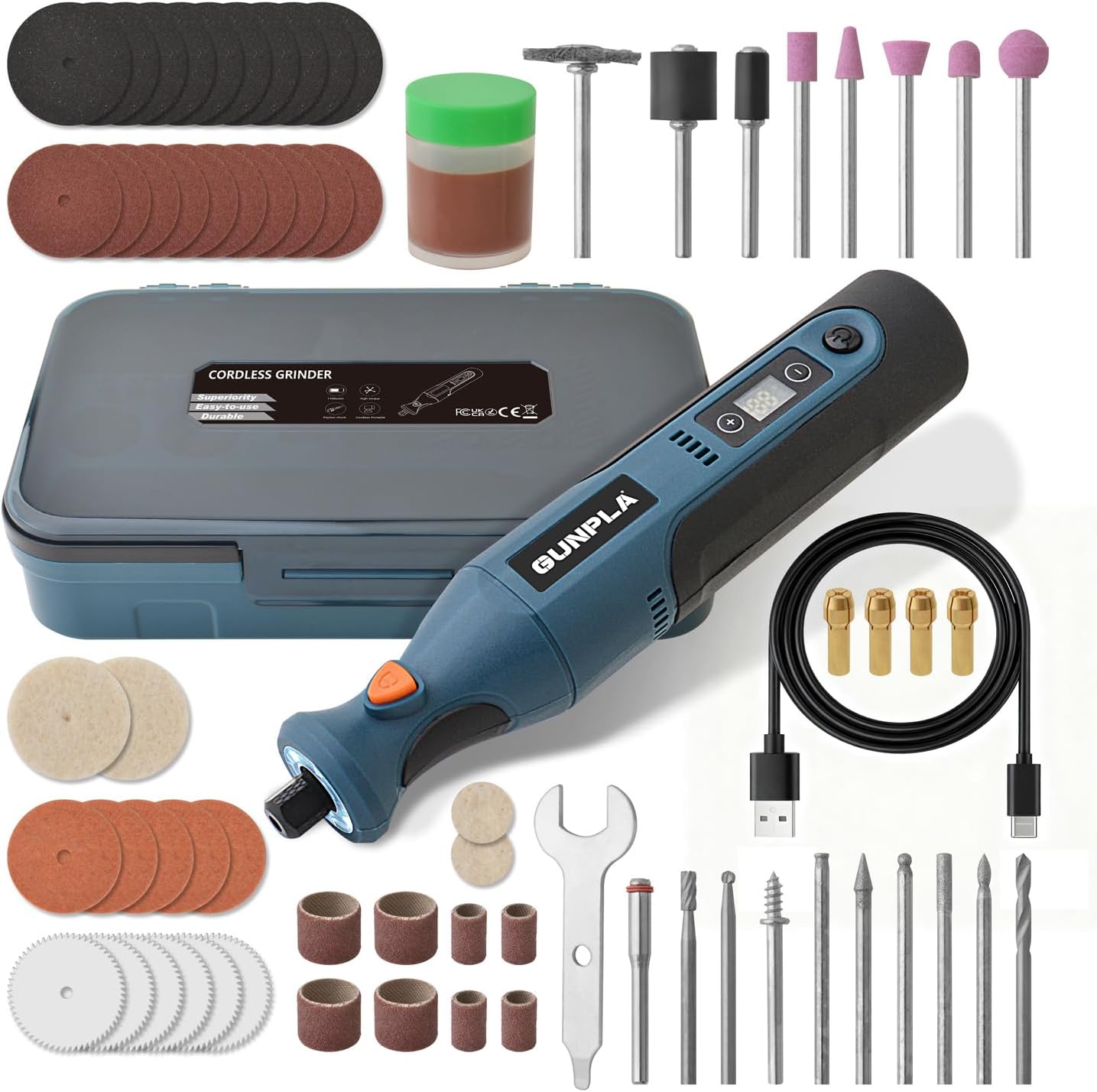 Gunpla Cordless Rotary Tool Kit,12 Speeds, 25000 PRM, Cordless Rotary Tool 66 Pcs Accessories Ring Light for Carving, Cutting, Drilling, Engraving, Sanding, Polishing and DIY Creations