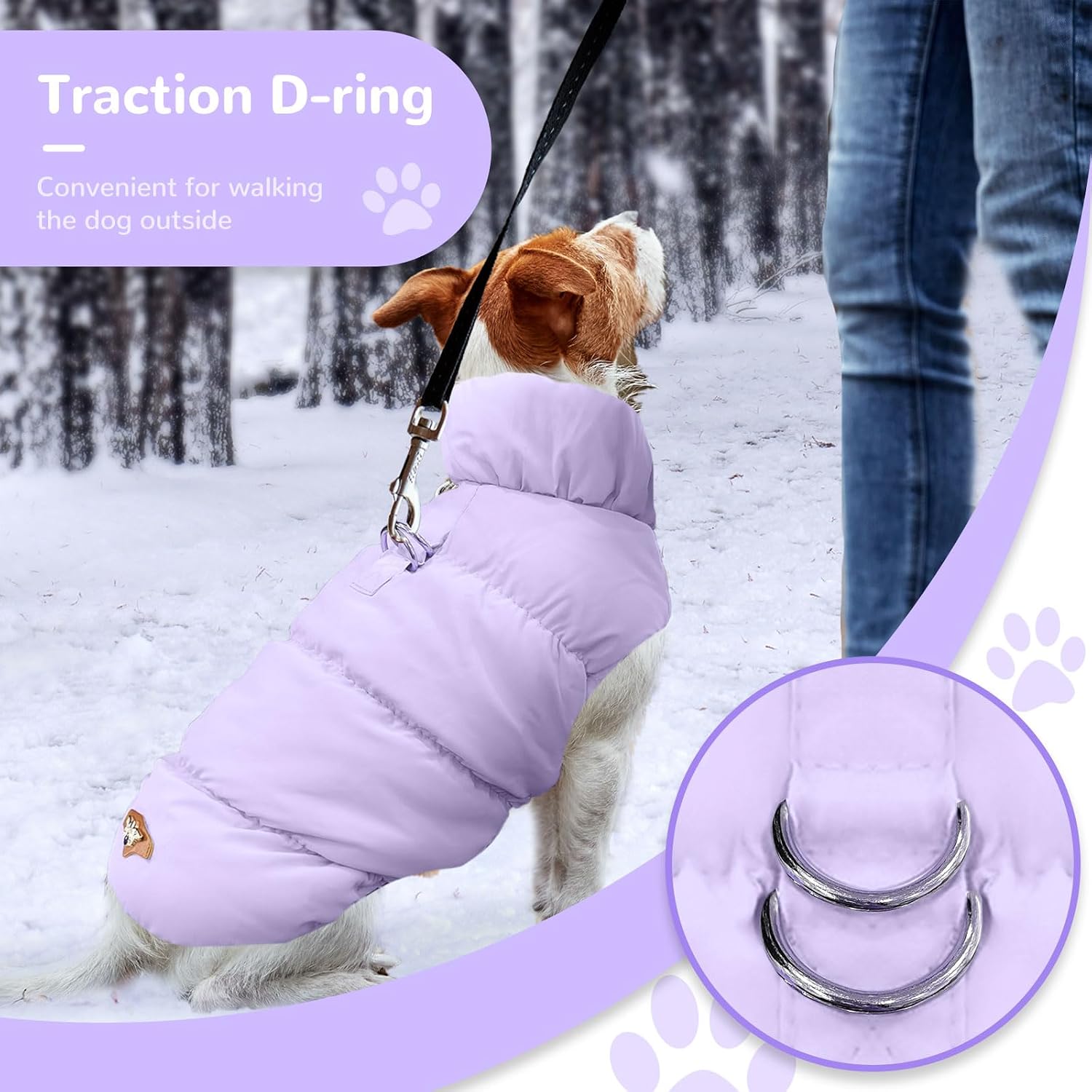 ABRRLO Winter Warm Dog Jacket for Small Medium Dogs Cat Cold Weather Coats with Harness Paded Dog Fleece Vest Waterproof Windproof Dogs Snow Jacket Pet Puppy Clothes (Purple,L)