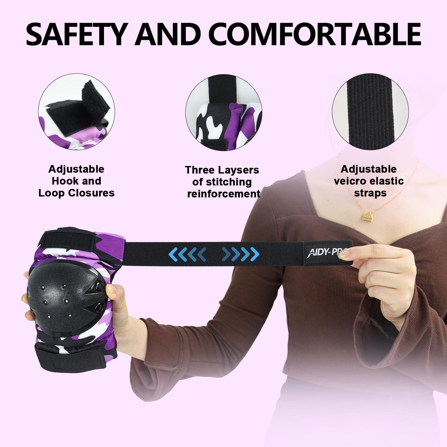 AIDY-PRO Adult/Youth/Kids Knee Pads and Elbow Pads Set Skateboard Protective Gear, 6 in 1 Knee Guards Kids Wrist Guards for Roller Skating Skateboarding Biking