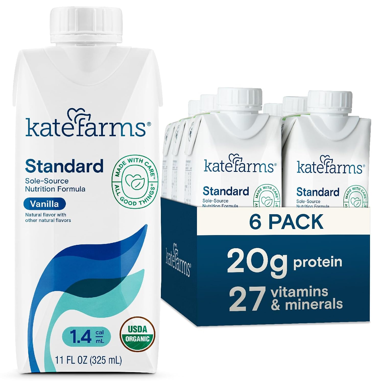 KATE FARMS Organic 1.4 High Calorie Shake, Strawberry, 20g Protein, 12 Pack