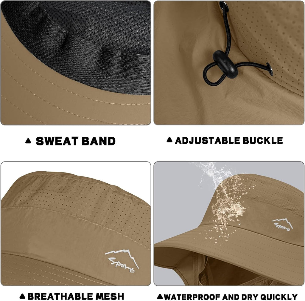 Rosoz Sun Hat for Men Women with Neck Flap& Removable Face Cover Wide Brim