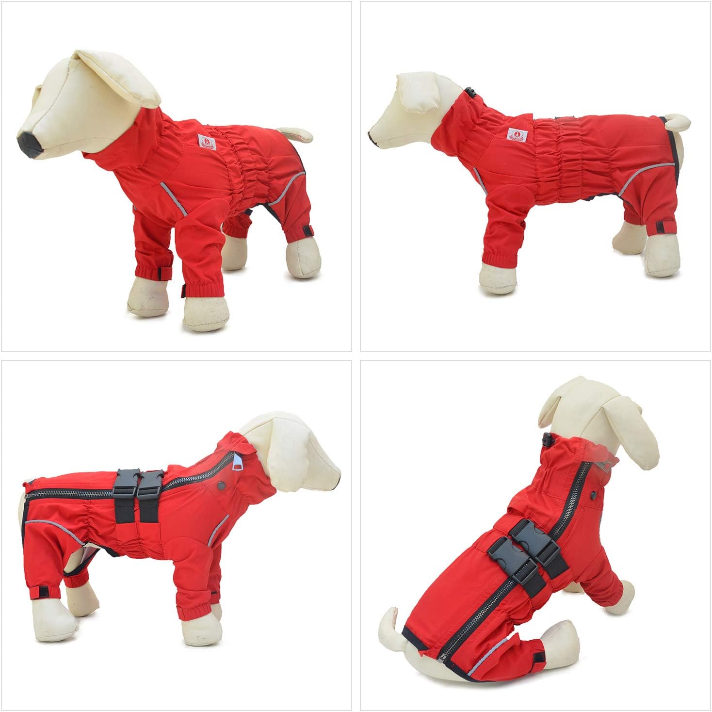 Lovelonglong Waterproof Dog Raincoat – 4-Leg Full Body Dog Rain Suit with Reflective Strips & Leash Opening, Outdoor Dog Jacket for Rainy Weather