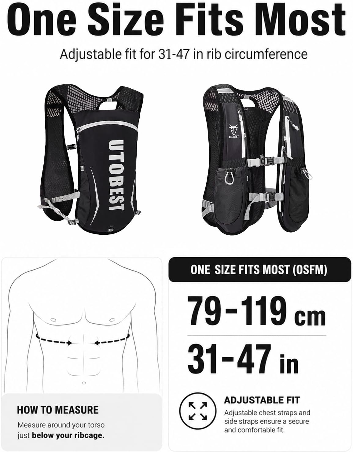 UTOBEST Running Vest Lightweight Hydration Vest Pack 5L UTR104