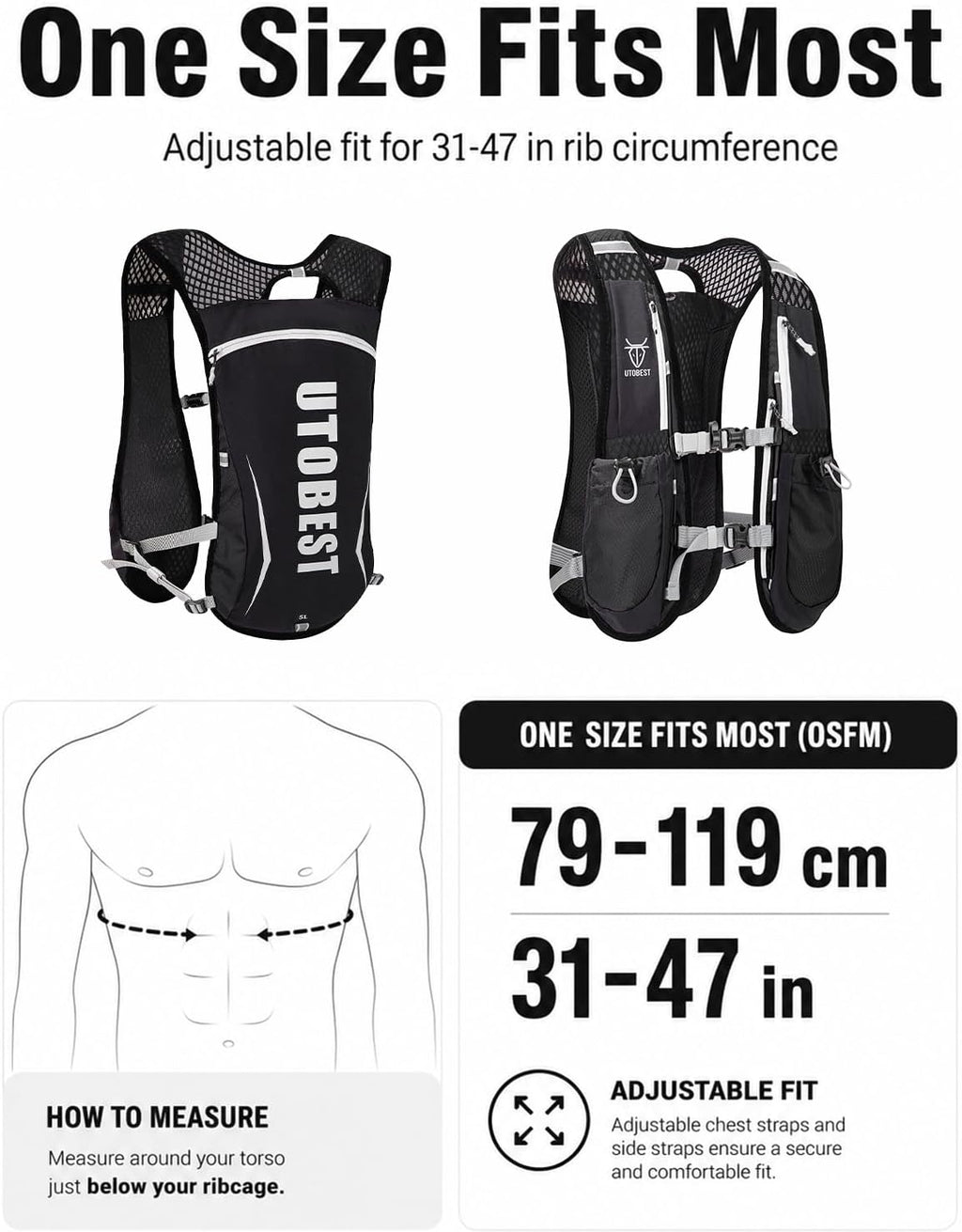UTOBEST Running Vest Lightweight Hydration Vest Pack 5L UTR104