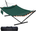 TegerDeger 12FT 2 Person Hammock with Stand V-Shape Spreader Bar-Dark Green