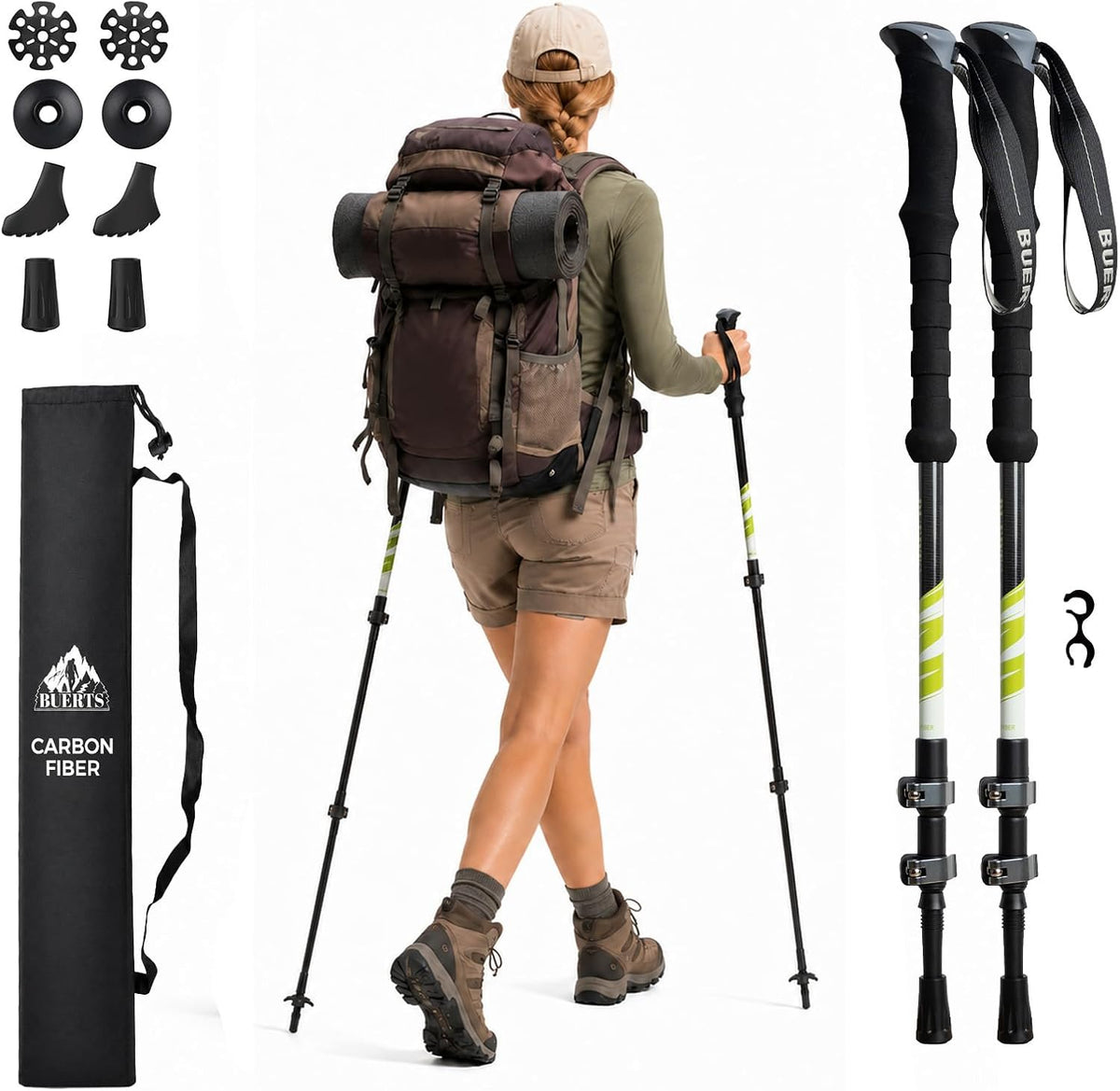 Ultralight Carbon Fiber Trekking Poles - 3K Collapsible Hiking Poles with EVA Foam Grip & Flip Lock