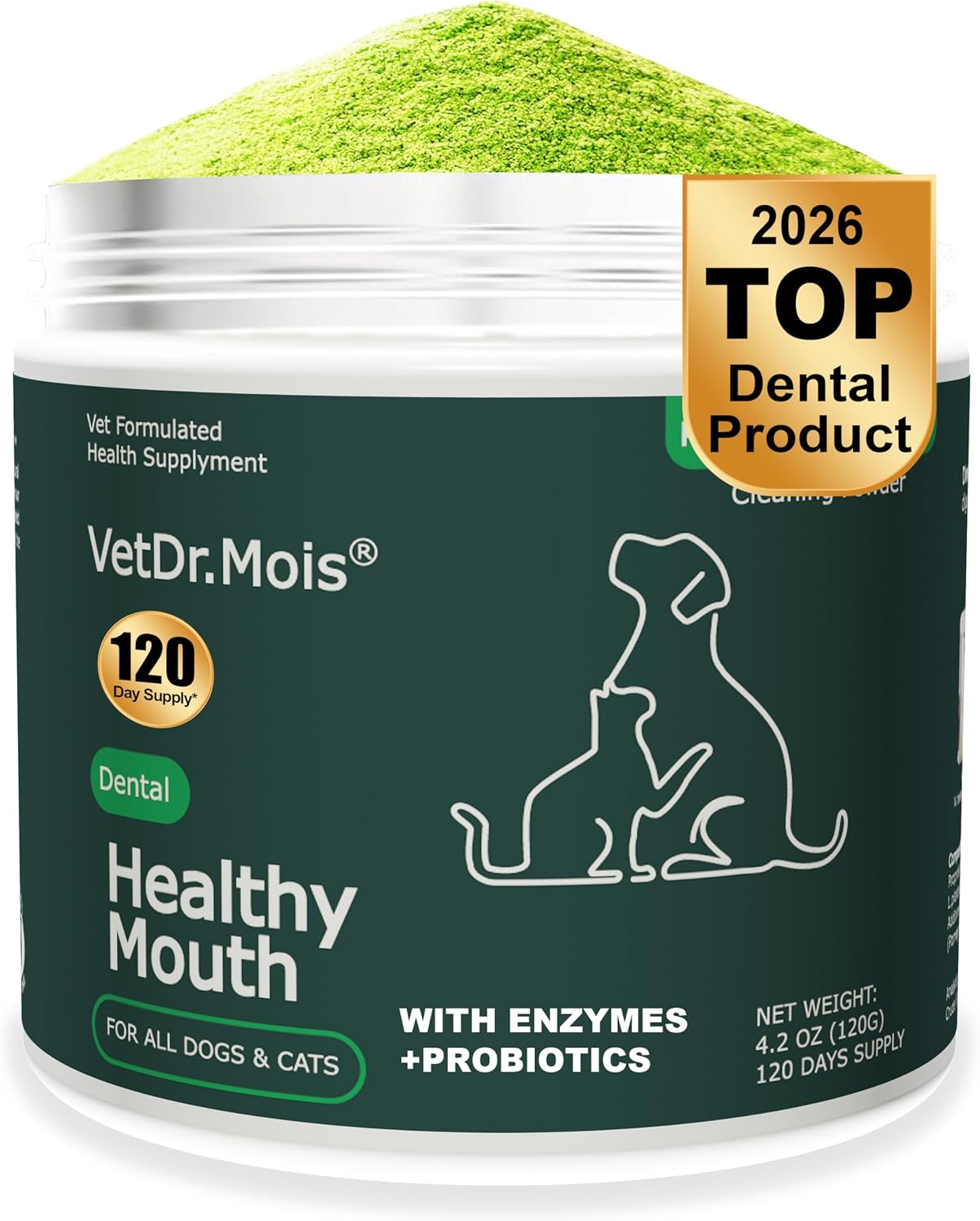 Dog Teeth Cleaning Powder, Dog Dental Powder and Cats Breath Freshener, Plaque Off Pet Tooth Cleaning lab co, Bad Breath & Tartar Remover for Dogs, Dog Teeth Cleaning with Enzymes 120 Day Supply, 120g