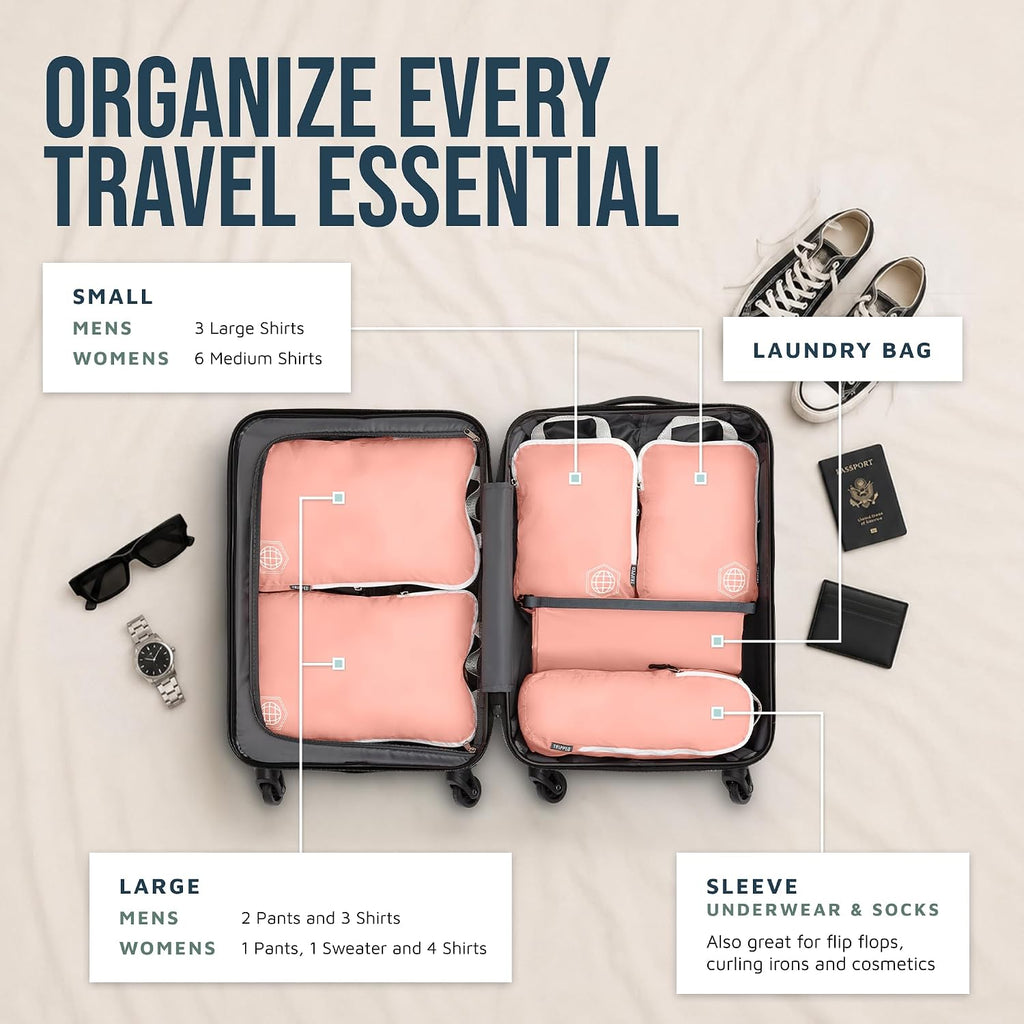 TRIPPED Travel Gear Compression Packing Cubes for Carry-On Travel 6-Pack