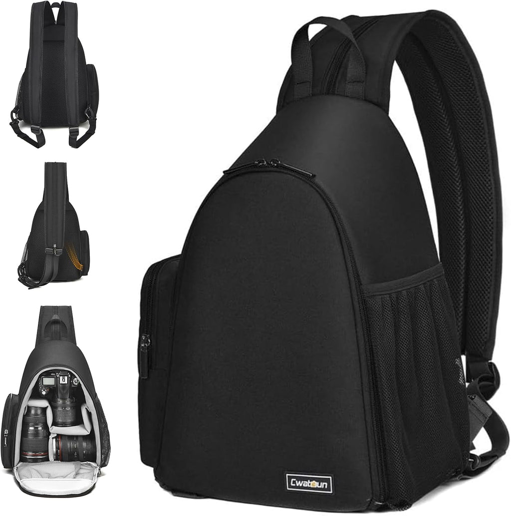 Cwatcun Sling Camera Bag, Camera Shoulder Crossbody Backpack, DSLR/SLR/Mirrorless Camera Case, Shockproof Photography Camera Chest Bag with Tripod Holder, Compatible with Canon/Nikon/Sony/Fuji