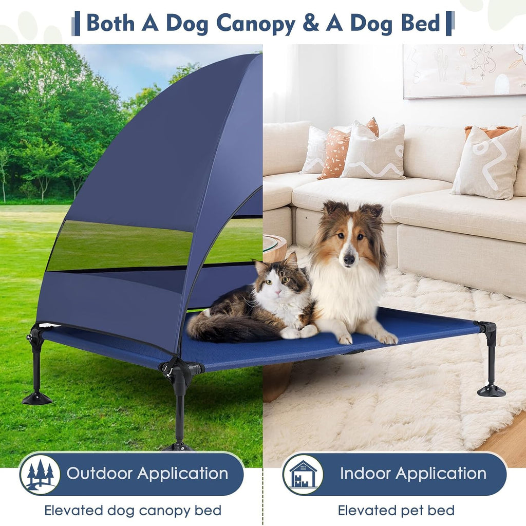 Elevated Dog Bed with Canopy Raised Outdoor Dog Shade Camping Cooling Cot