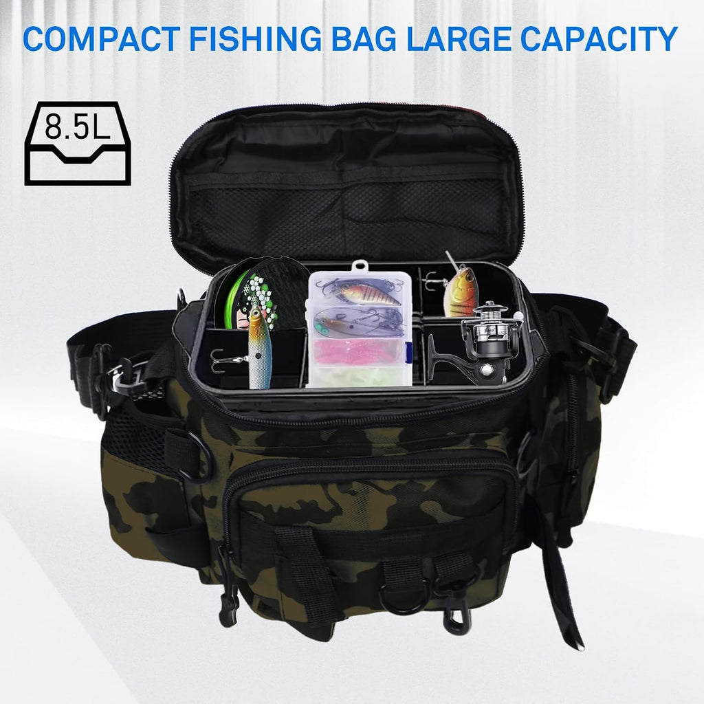 Fishing Waist Bag with Adjustable Belt/Shoulder Strap, Waterproof Tackle Storage Bag, Fishing Fanny Pack for Men, Shoulder Bag, Lures Organizer Pouch, Travel Pack for Running Hiking Outdoor