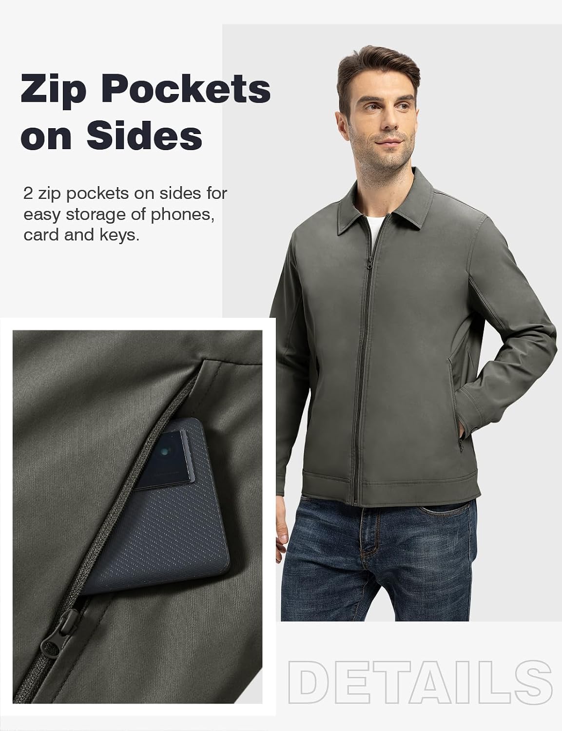 TBMPOY Mens Lightweight Jackets Light Windbreaker Full Zip Casual Work Jacket Golf Business Fall Track Coat with Pockets