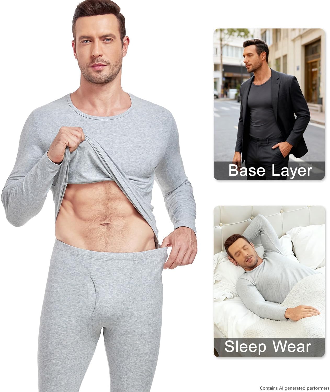 wirarpa Men's Cotton Long Johns Thermal Underwear Set Top and Bottom