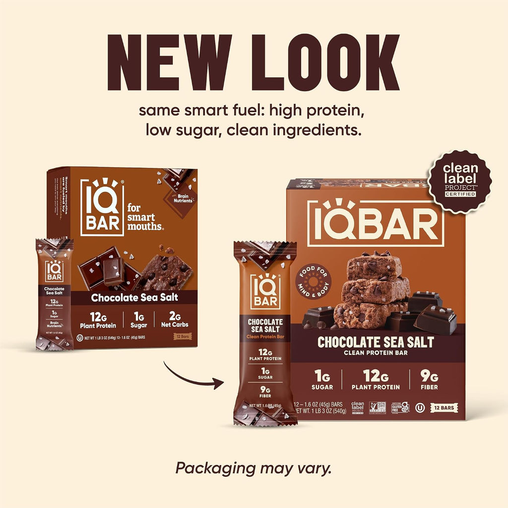 IQBAR Clean Protein Bars, Low Sugar Keto, Chocolate Sea Salt 36-Count