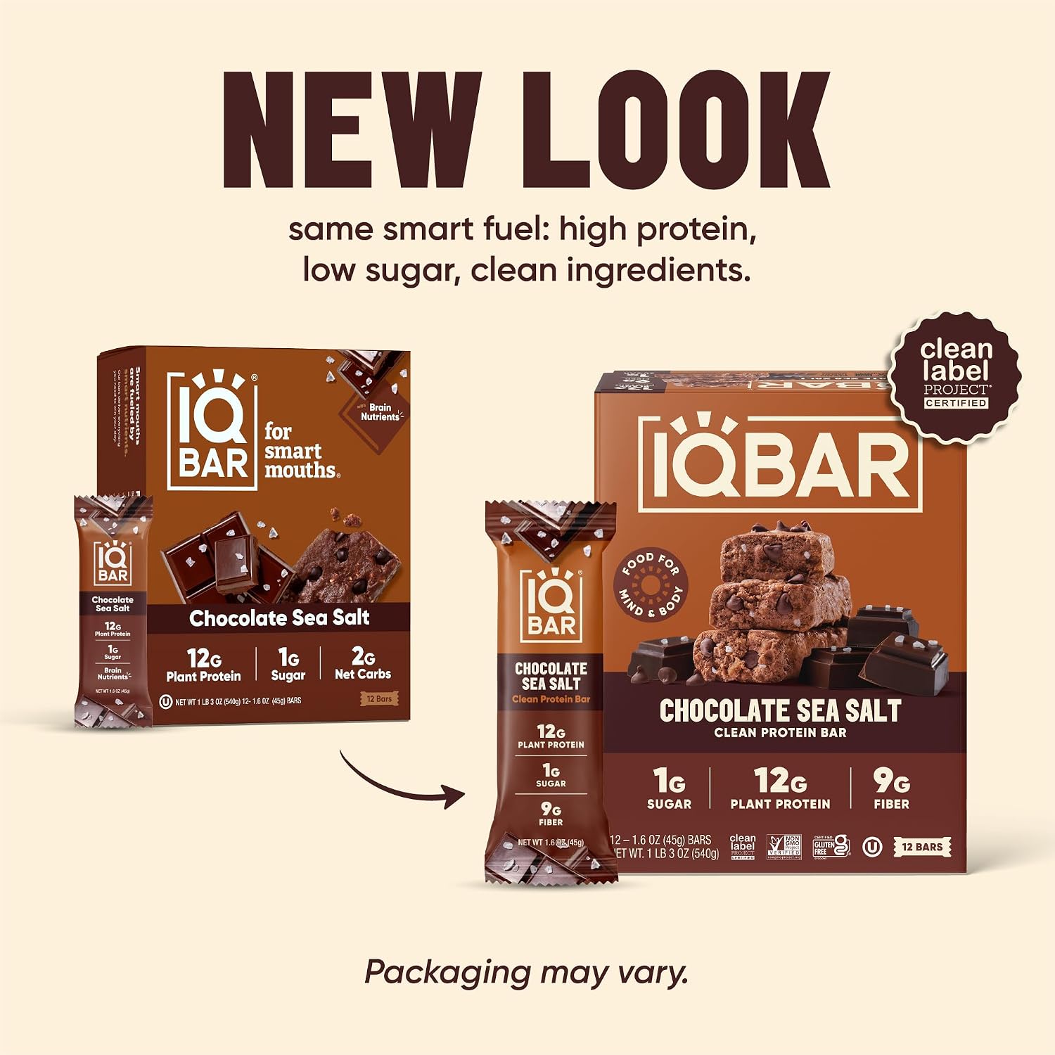 IQBAR Clean Protein Bars, Low Sugar Keto, Chocolate Sea Salt 36-Count