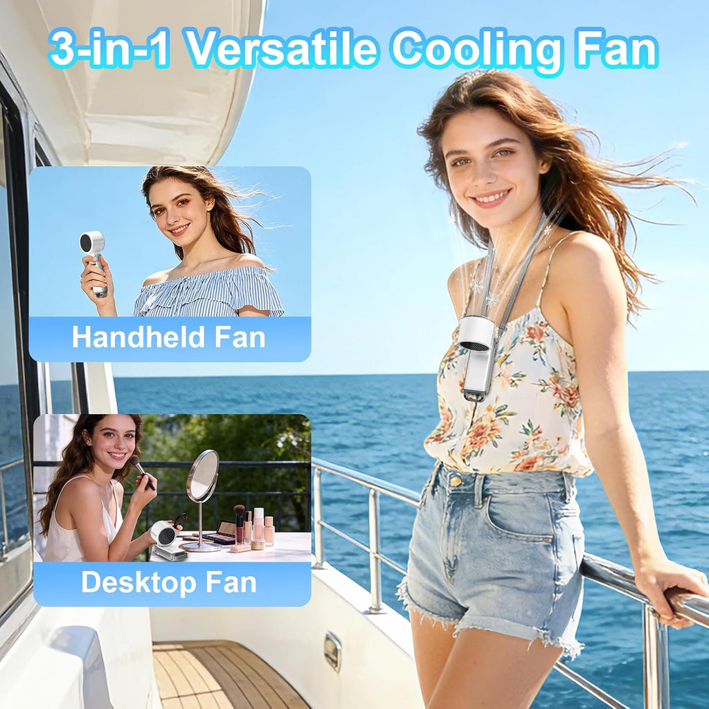 Portable Handheld Turbo Fan - [With Ice Cooling] 100 Speed Mini Personal Fan with Strong Airflow,Foldable 3 in 1 Rechargeable Hand Fans for Travel/Outdoor/Camping/Home/Office, White