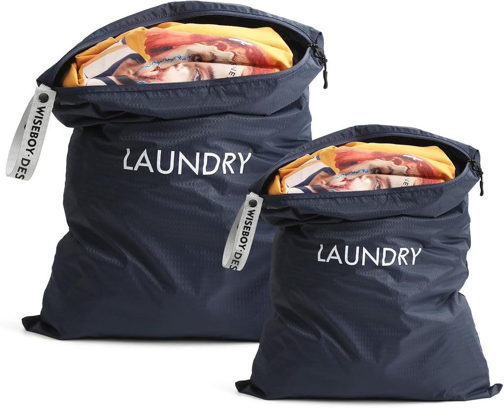 WiseBoy 2-Pack Travel Laundry Bags, Washable Wet Dry Bags for Gym, Zippered