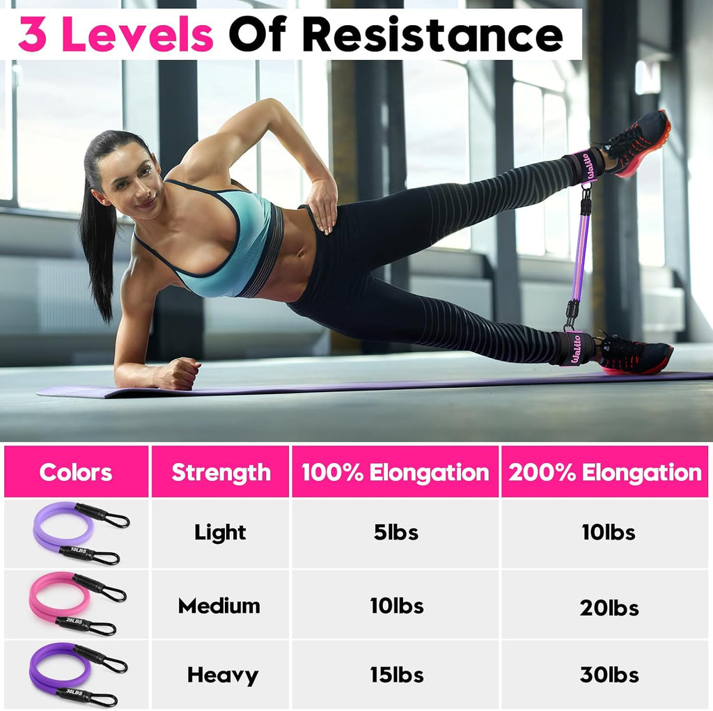 WALITO Ankle Resistance Bands with Cuffs, Exercise Bands for Legs and Butt, Booty Workout Equipment for Kickbacks and Hip Fitness Training