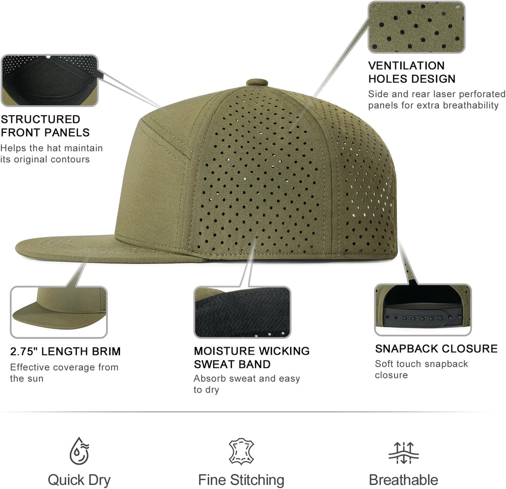 FEINION Men Laser Mesh Flat Brim Snapback Baseball Cap