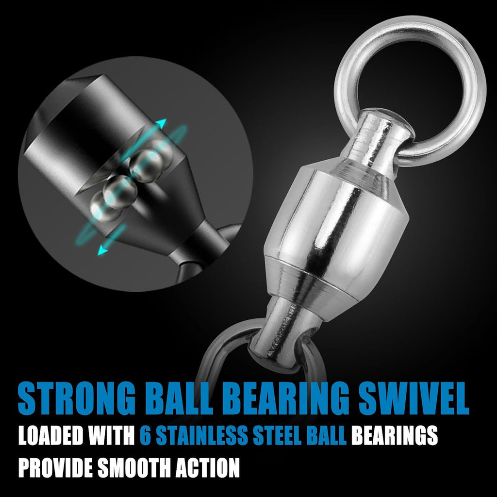 Dr.Fish 20 Pack Ball Bearing Snaps Swivels Fishing Tackles Duo Lock Snaps Stainless Steel Saltwater Freshwater Lure Leader Line Connector
