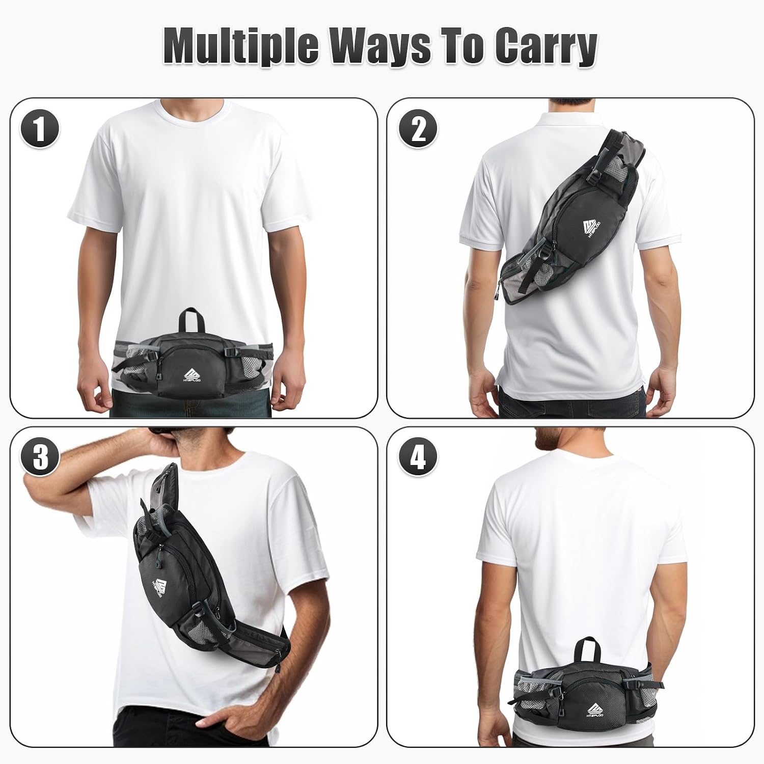 Fanny Pack Waist Bag with Water Bottle Holder for Men Women Running Hiking Travel Dog Walking Workout Cycling Outdoor (Black)