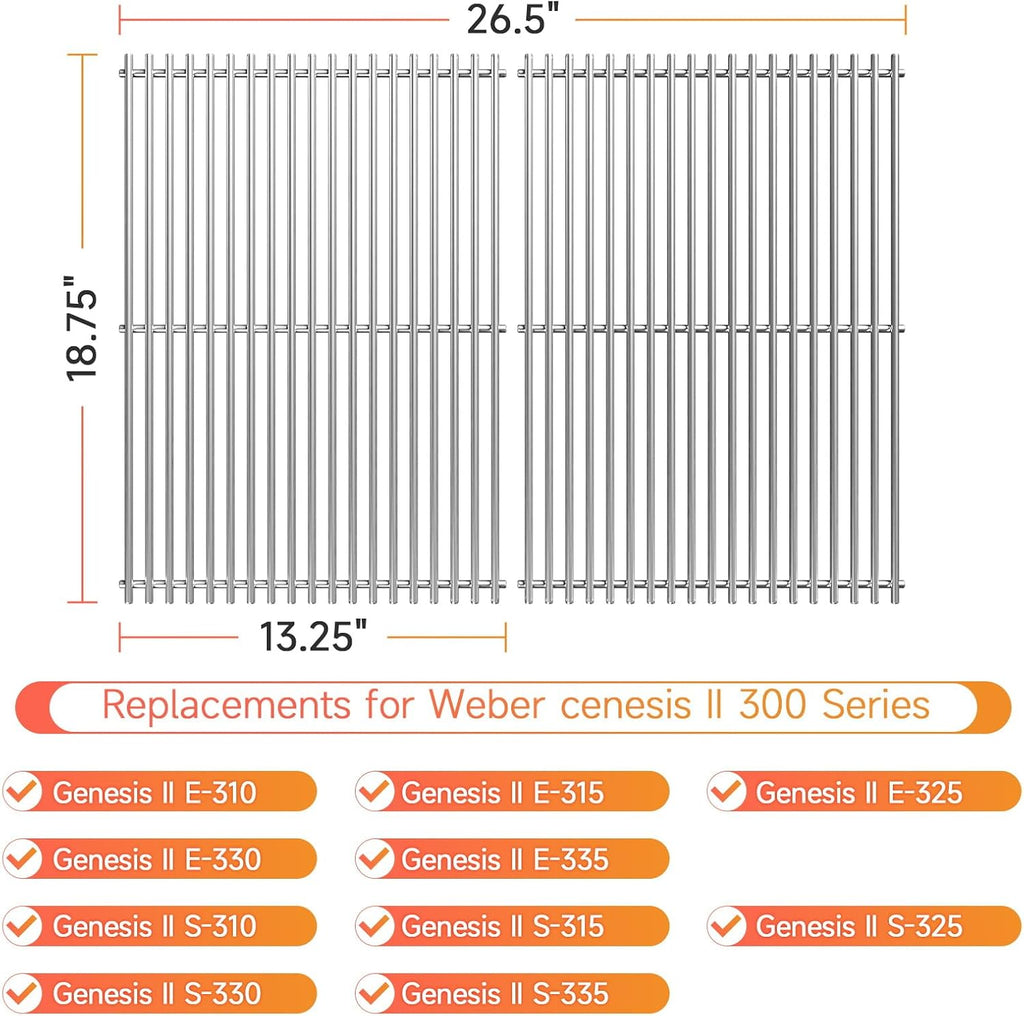 2pcs Stainless Steel Grill Grates for Weber, 18.75" x 26.5''