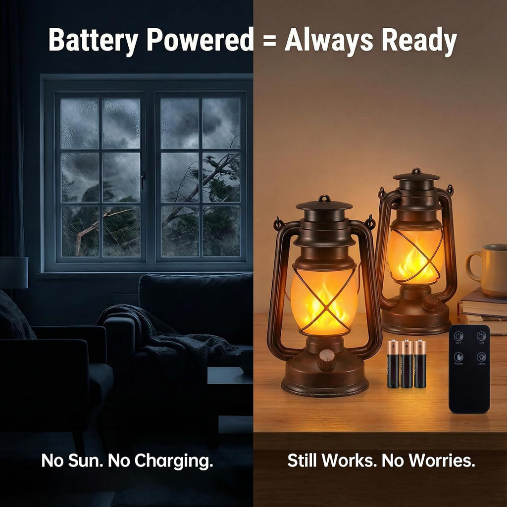 Outdoor Lanterns Waterproof Hanging Vintage LED Camping Lamps with Dancing Flame Non-Solar Remote Control Light Landscape Decor for Table Patio Garden Yard Pathway Porch 2Pack (3AA Batteries Power)