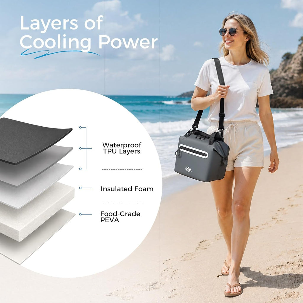 Small Soft-Sided Cooler Bag, Insulated Lunch Box, Waterproof, Leak-Proof, Portable Lunch Bag for Work, Beach, Drink, Travel, Camping, Picnic