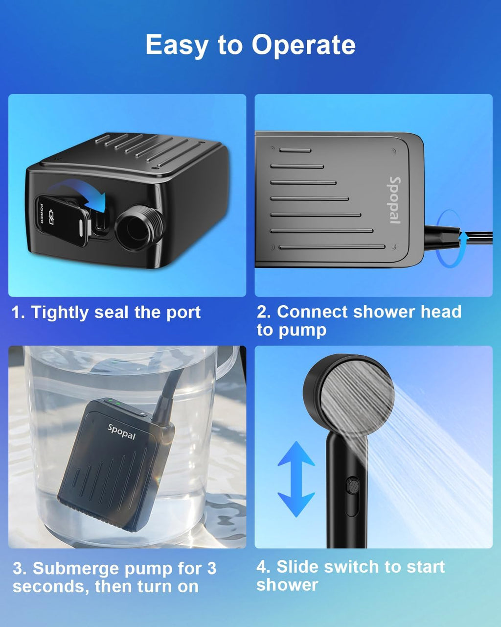 Spopal Portable Shower for Camping, IPX8 Waterproof, Outdoor Camp Pump