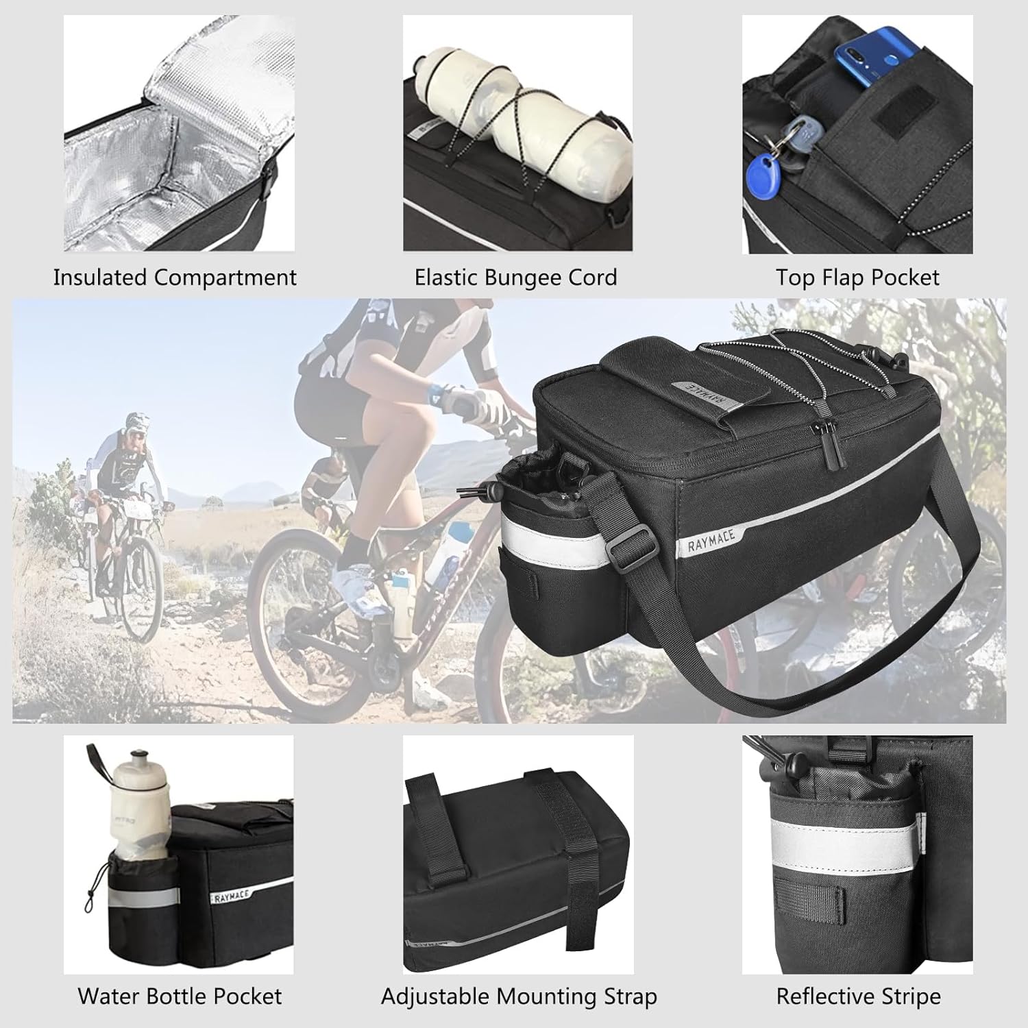 RAYMACE Bike Rear Rack Bag, Bike Trunk Cooler Bag