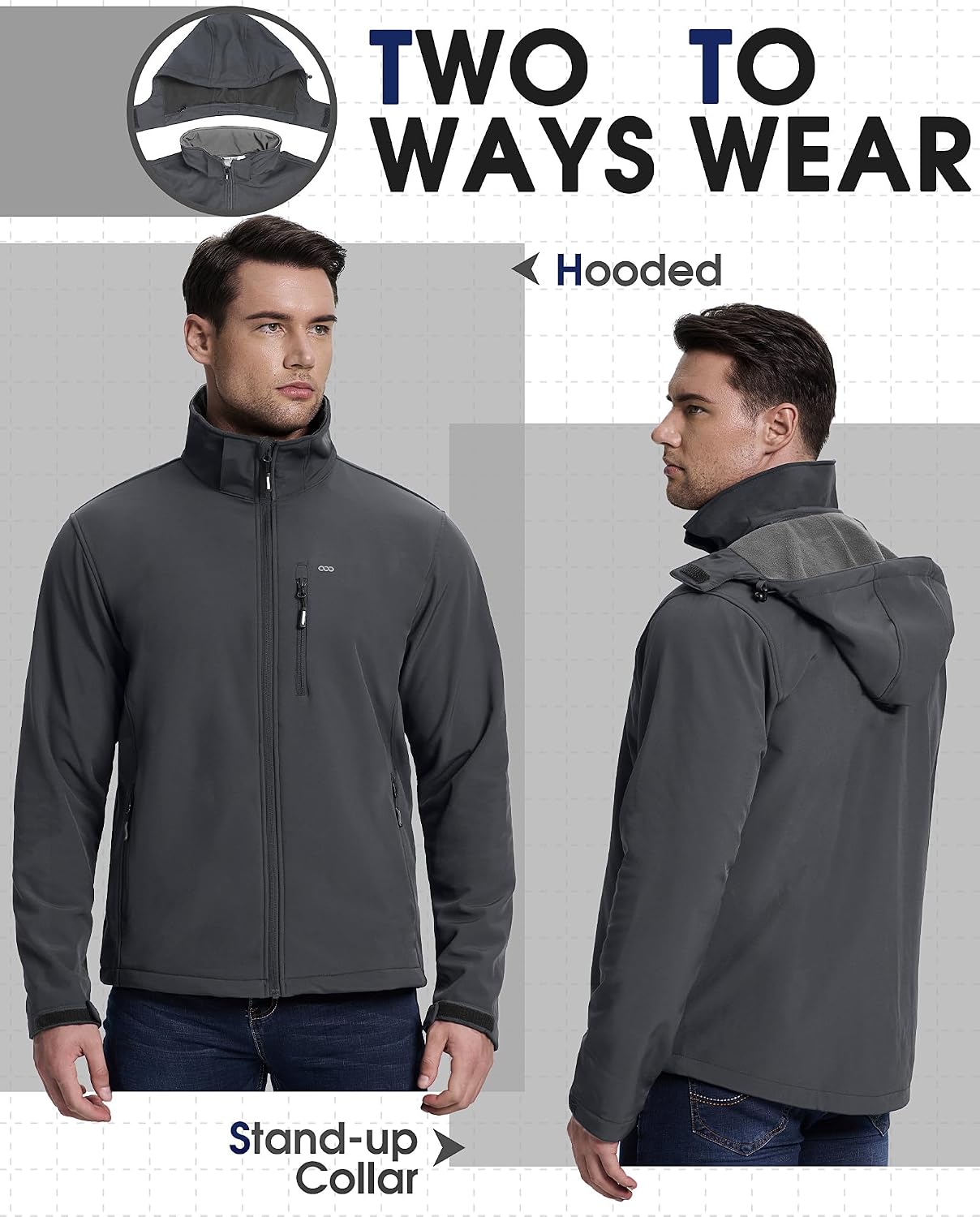 33,000ft Men's Hooded Softshell Jacket Waterproof Fleece Windbreaker Jacket