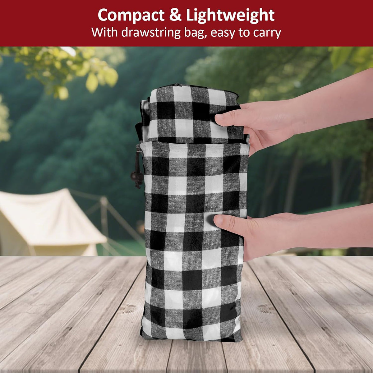 6ft 72" Picnic Table and Bench Cover, 3 Pack, Black-White Checkered