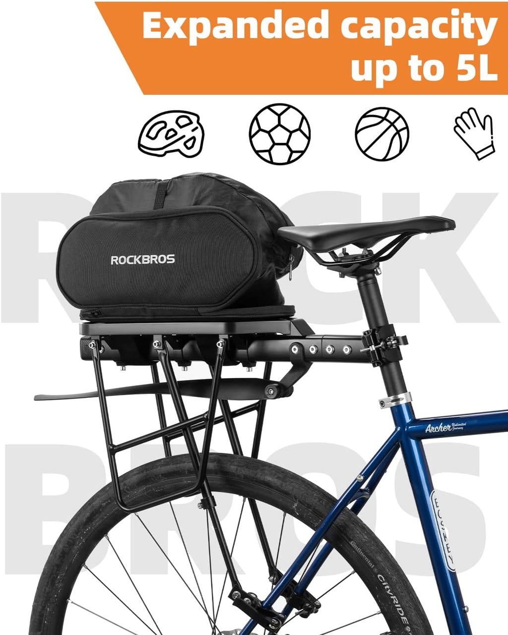 ROCKBROS Foldable Bike Bag for Rear Rack Expandable 5L