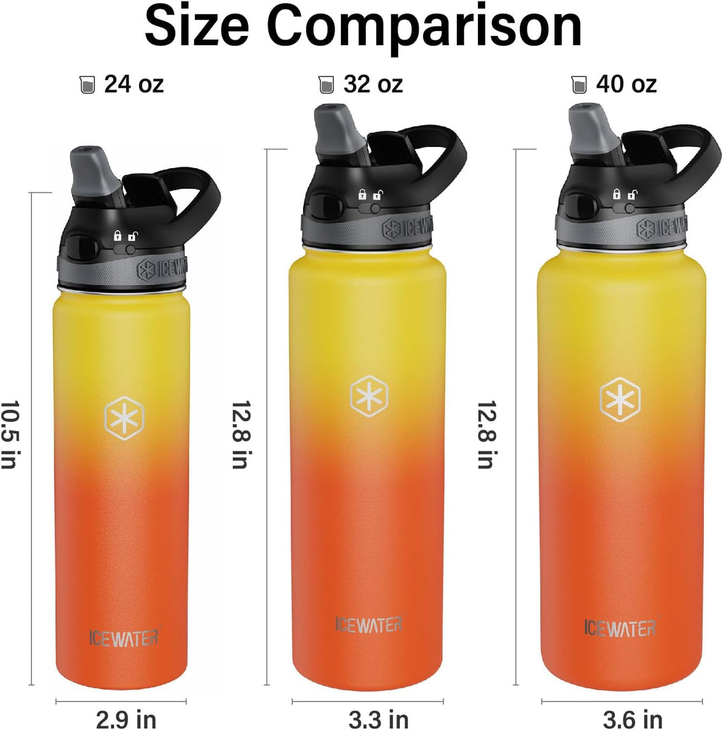 ICEWATER 40 oz Insulated Water Bottle with Pop-Up Straw & Leak-Proof Lock
