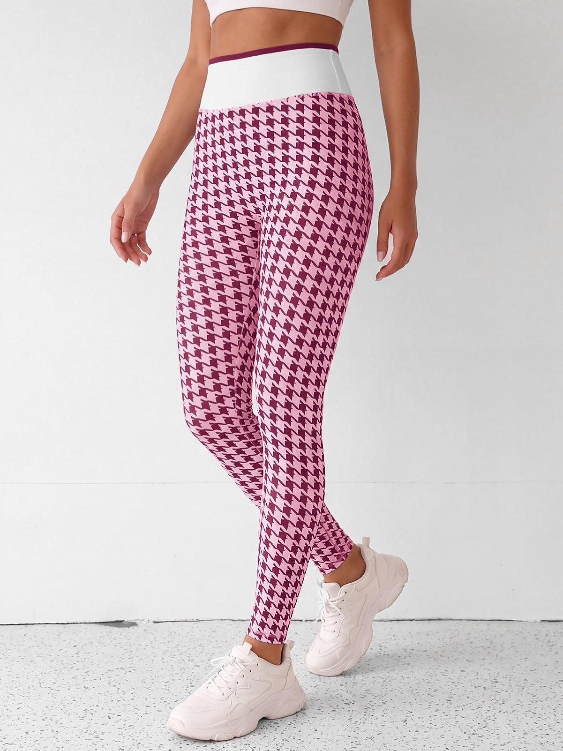 Aoysky Womens High Waist Houndstooth Leggings No Front Seam Yoga Pants