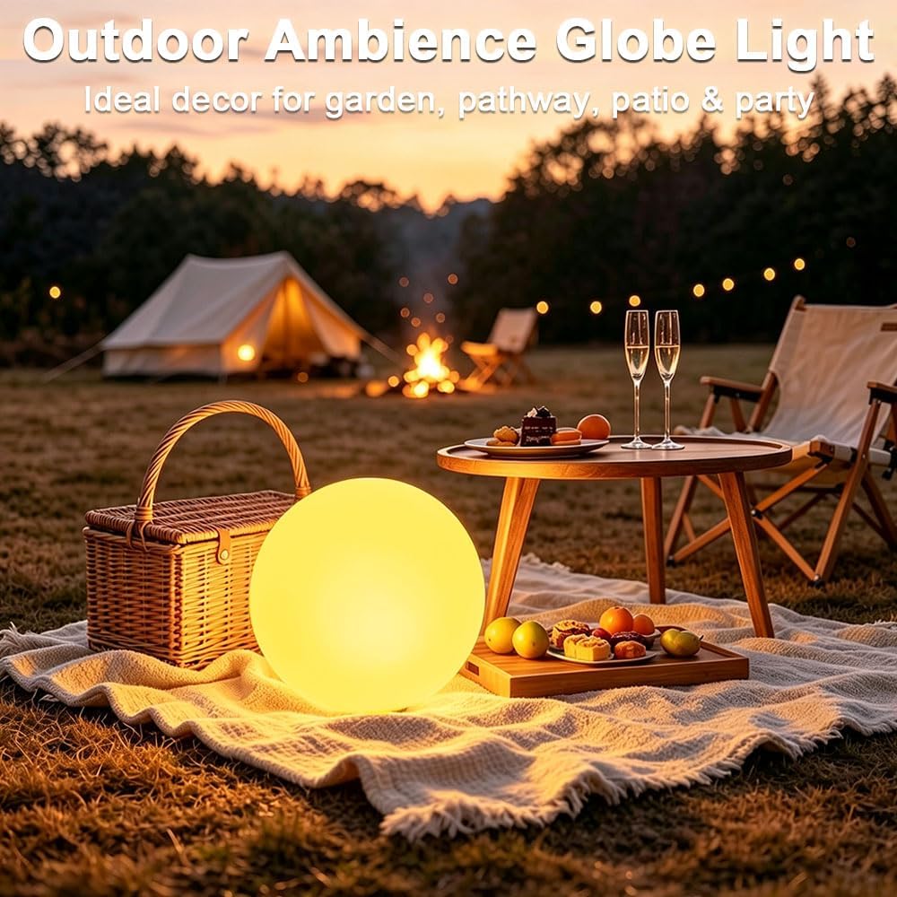 12-in LED Globe Orb Lamp, Dimmable RGB Color Changing Glowing Orb Lights Rechargeable Glowing LED Ball Light w/Remote, Waterproof Outdoor Globe Light Soothing Mood Lamp for Bedroom Garden Patio Decor